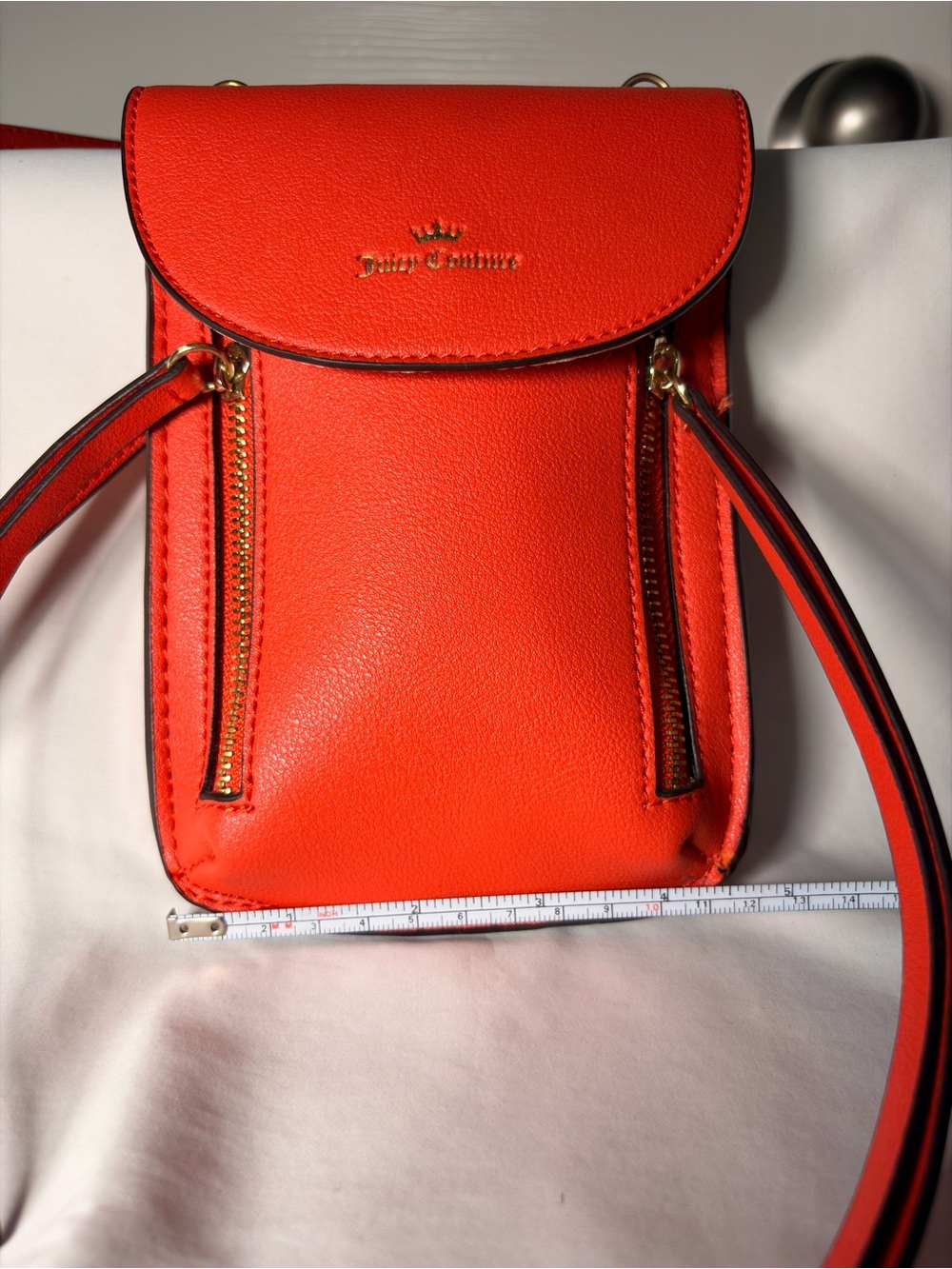 Juicy Couture Bright Orange Pebble Leather Crossbody Phone Pouch